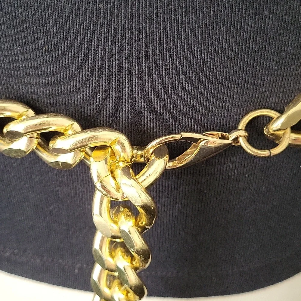 Women's Gold Tone Wide Cuban Link Chain Belt 42" end to end 3/4" width - Picture 4 of 11